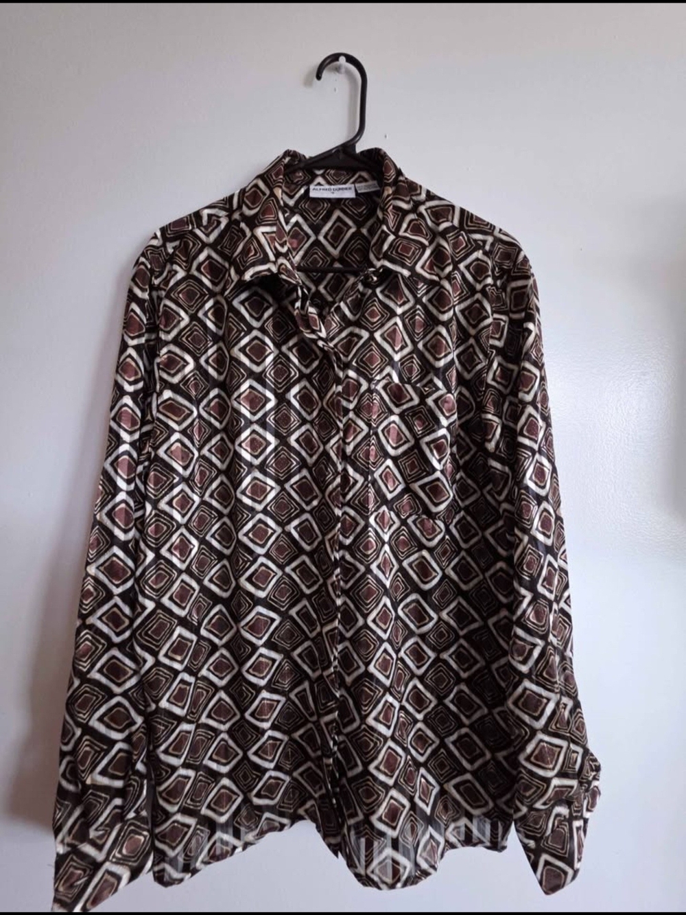 Alfred Dunner Brown White Tan Geometric Button-down